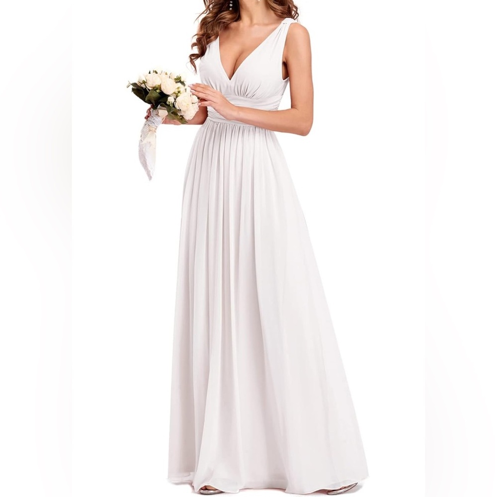 Ever Pretty White Sparkling Sleeveless V-Neck Wedding Gown. B012